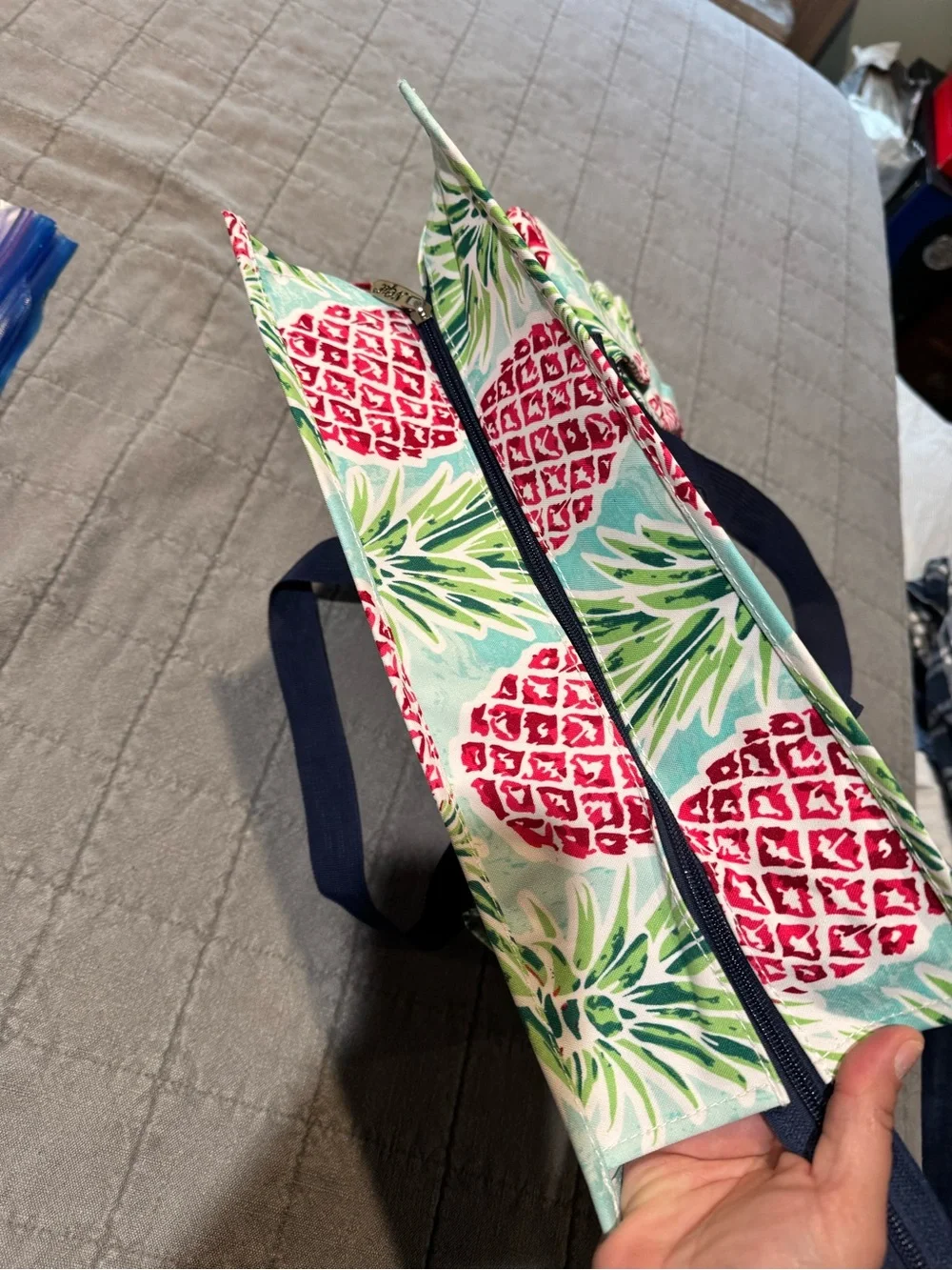 Tropical Pineapple Canvas Tote Bag in Teal and Red